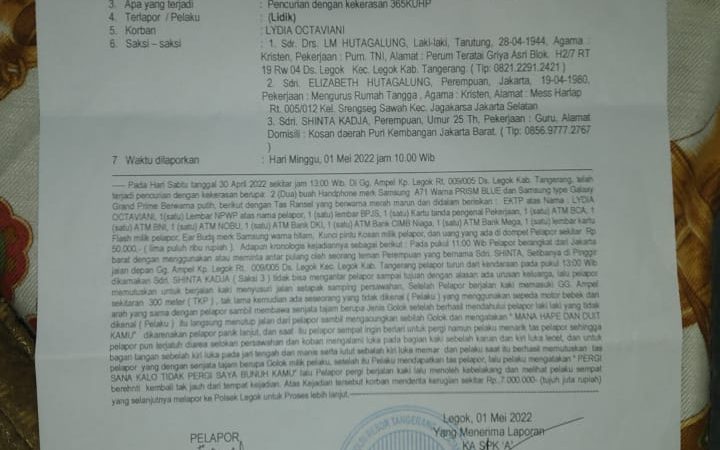 Setelah Diberitakan,Polsek Legok Akhirnya Terima Laporan Korban Begal