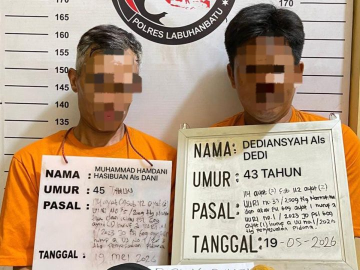 Polres Labuhanbatu Ungkap Peredaran Sabu Antarwilayah, Dua Pria Ditangkap dengan Barang Bukti Puluhan Gram