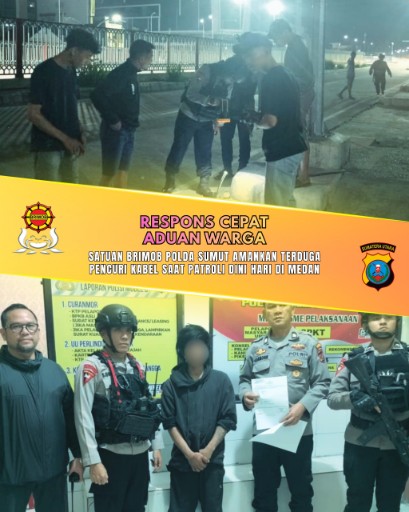 Respons Cepat Aduan Warga, Satuan Brimob Polda Sumut Amankan Terduga Pencuri Kabel Saat Patroli Dini Hari di Medan