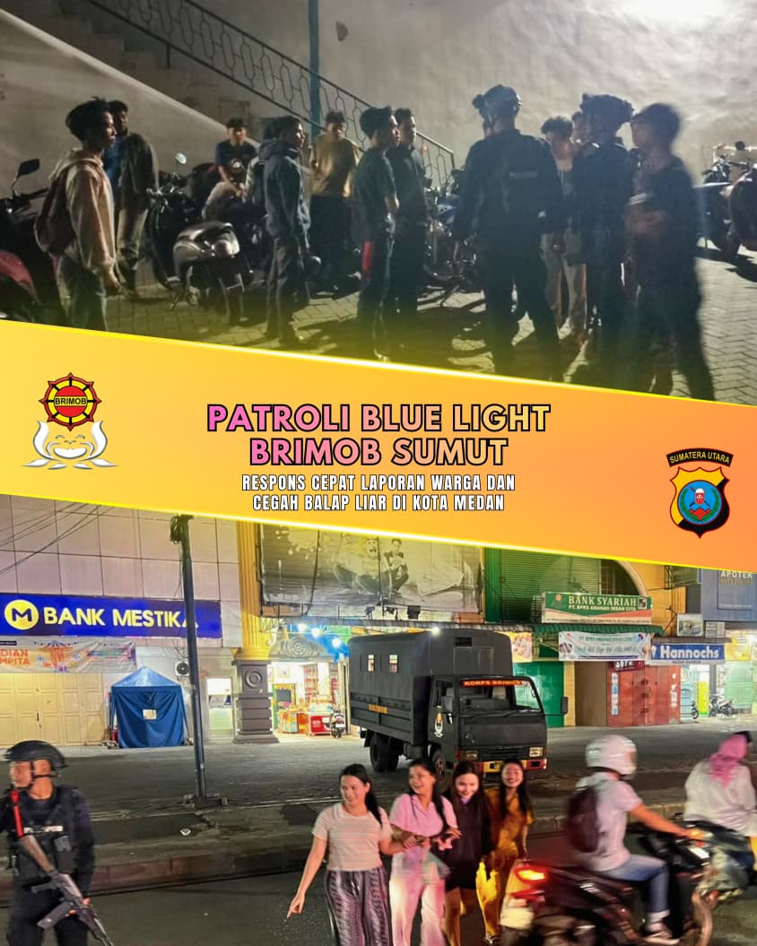 Patroli Blue Light Brimob Sumut, Respons Cepat Laporan Warga dan Cegah Balap Liar di Kota Medan